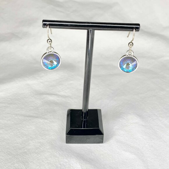 VTG Aurora Borealis Crystal Drop Earrings Sunburst Back Handmade Dangle Jewelry - Picture 1 of 6